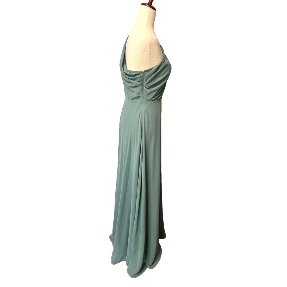 BIRDY GREY Womens S Dress Gown One Shoulder Chiffon Sea Glass Green Goddess Maxi
